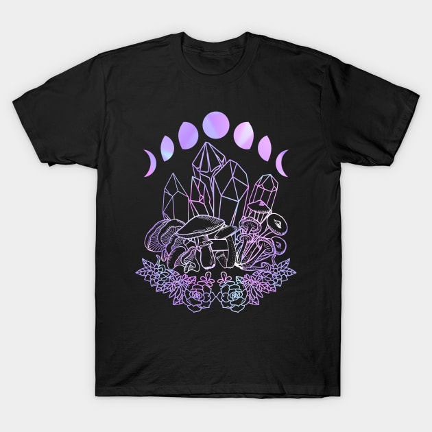 Moon Phases Crystals Mushrooms Succulents Witchy T-Shirt by srojas26